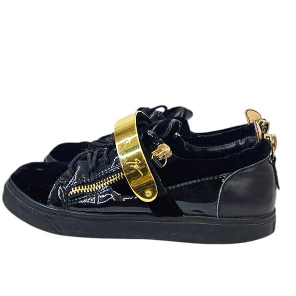 Giuseppe Zanotti Mens Metal Strap Low Top Velvet Shoes, Black, Gold, Sz 40 /US 7 - Picture 9 of 10